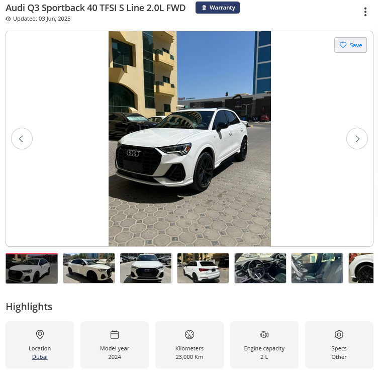 Screenshot 2025-07-01 at 16-03-06 Used Audi Q3 Sportback 40 TFSI S Line 2.0L FWD 2024 for sale in Dubai - 852042