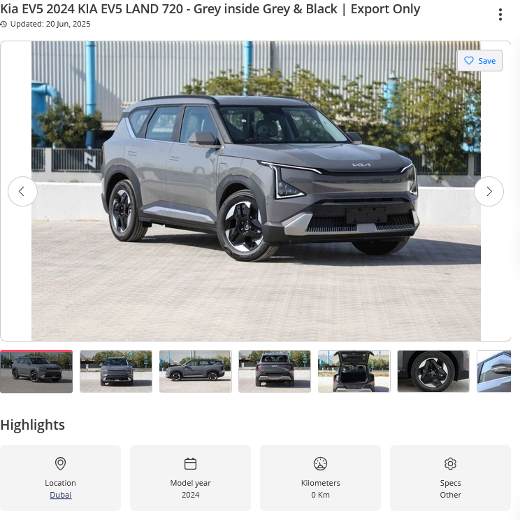 Screenshot 2025-07-01 at 15-56-08 New 2024 KIA EV5 LAND 720 - Grey inside Grey & Black Export Only 2024 for sale in Dubai - 747555