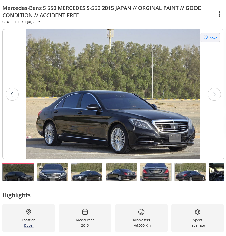 Screenshot 2025-07-02 at 20-00-52 Used Mercedes-Benz S 550 MERCEDES S-550 2015 JAPAN __ ORGINAL PAINT __ GOOD CONDITION __ ACCIDENT FREE 2015 for sale in Dubai - 870331