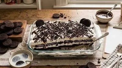طرز تهیه یک دسر خوشمزه با بیسکوییت اورئو