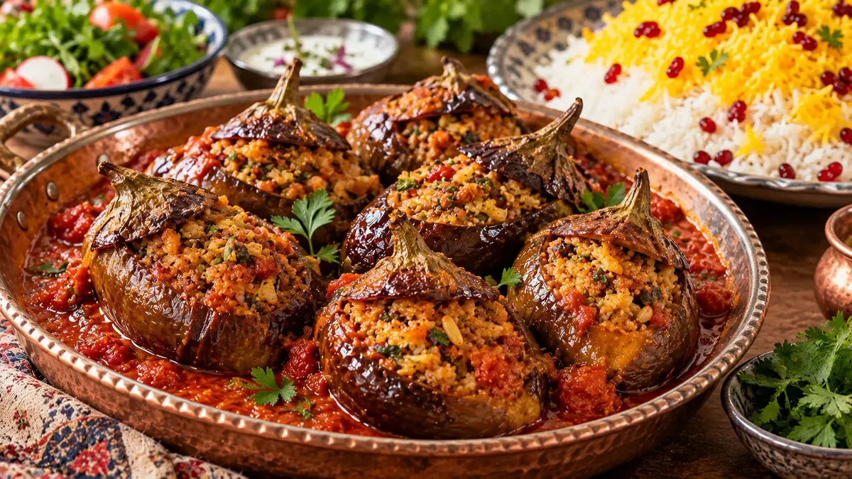 طرز تهیه دلمه بادمجان با مرغ