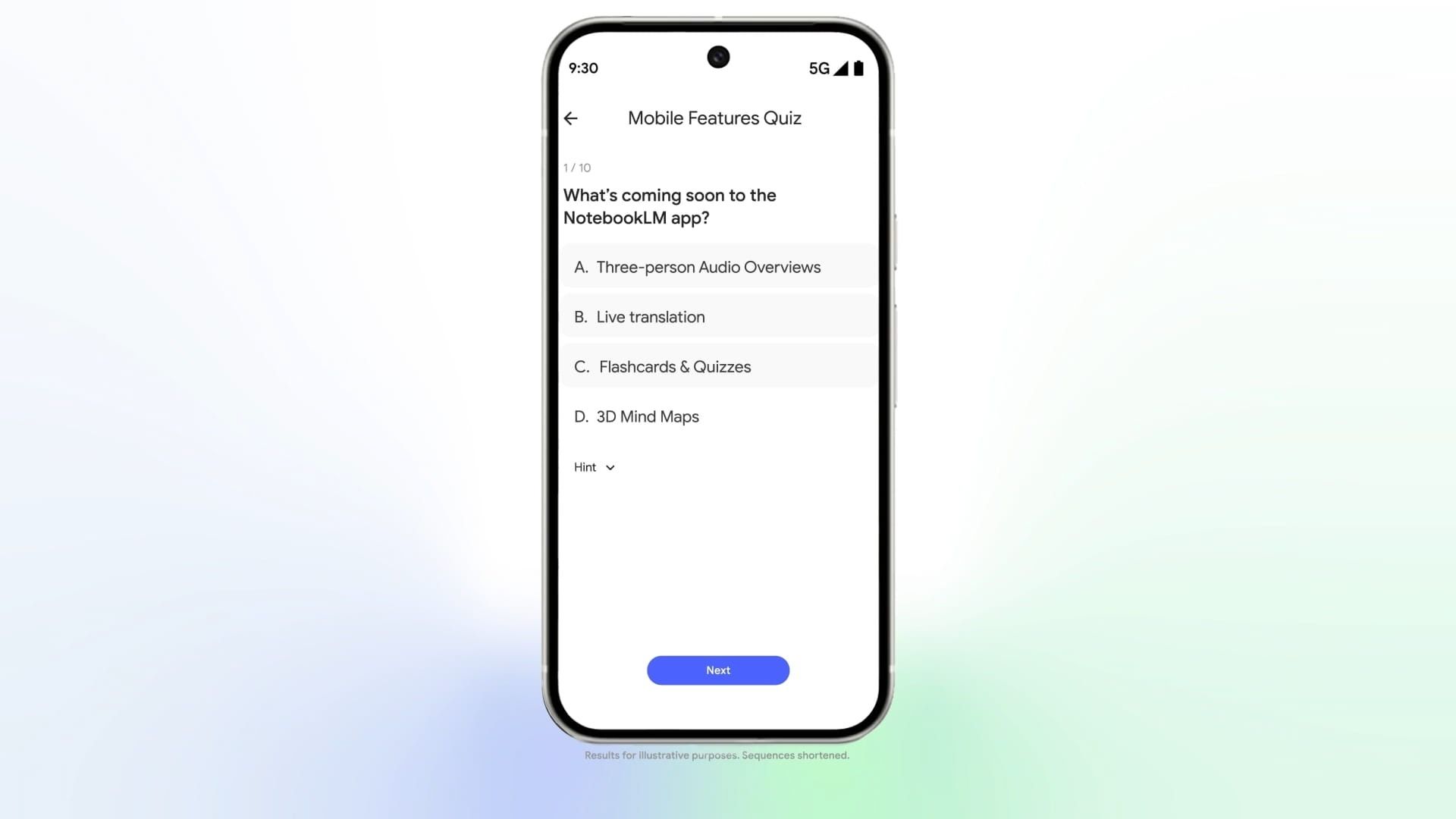 کارت کوییز در اپلیکیشن NotebookLM