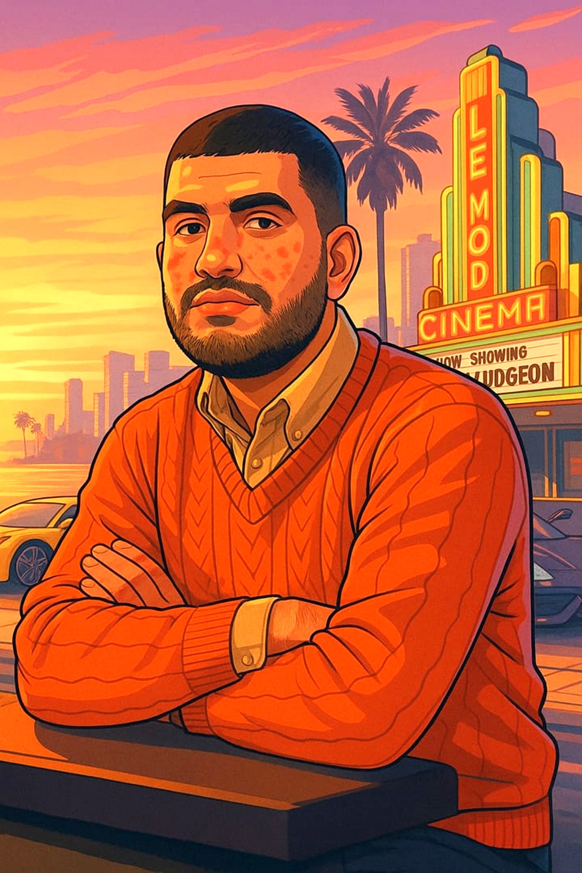 تصویر شخصی نویسنده در فضای GTA با کمک هوش مصنوعی ChatGPT