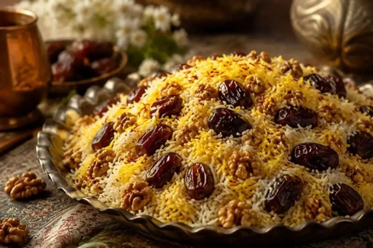 طرز تهیه خرما پلو جنوبی؛ غذای مقوی با خرما، گردو و کشمش