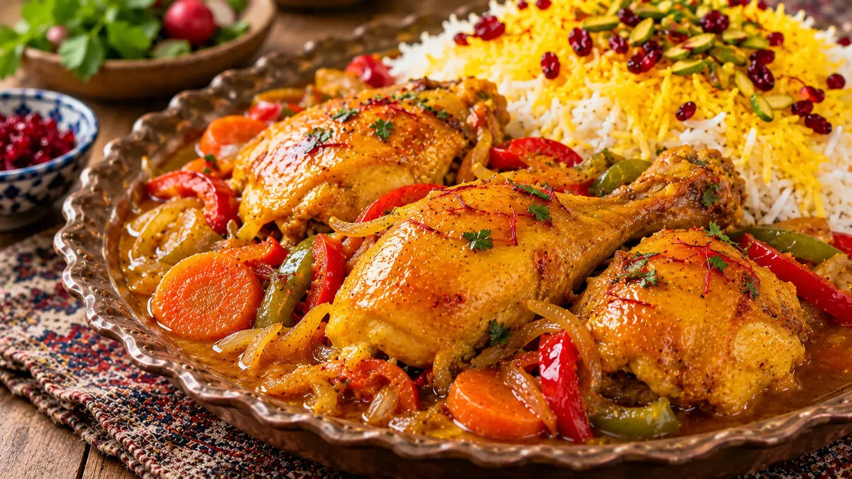 طرز تهیه مرغ زعفرانی آبدار رستورانی با و بدون رب
