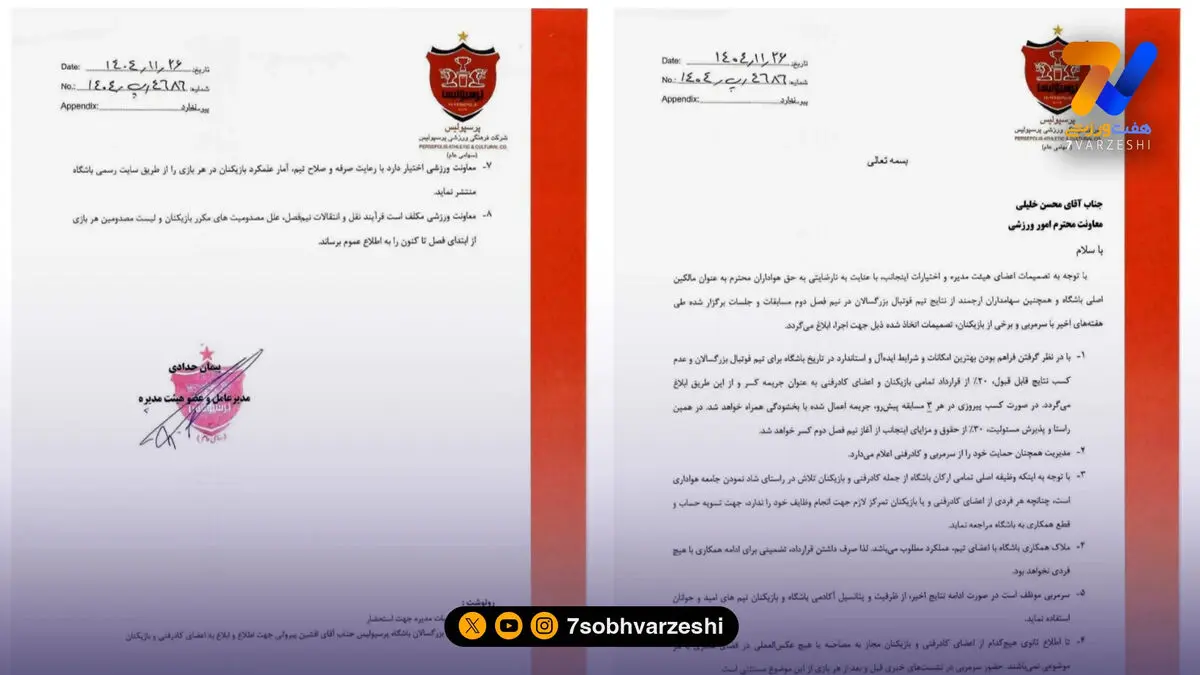 کسر 20 درصد از قرارداد بازیکنان باشگاه پرسپولیس و کادرفنی