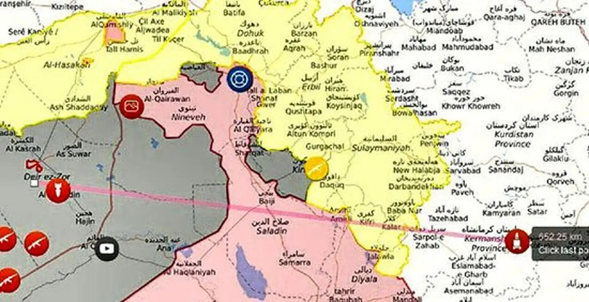 فاصله مقر تروریست‌ها در «دیرالزور» تا پایگاه موشکی کرمانشاه