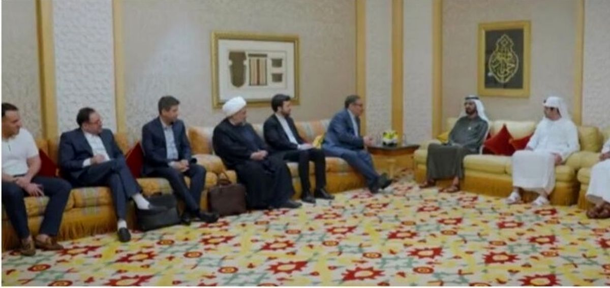 تیپ عجیب یکی از اعضای هیات ایران در دیدار شمخانی و امیر دوبی + عکس