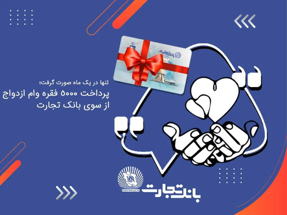 پرداخت ۵ هزار وام ازدواج بانک تجارت در اردیبهشت