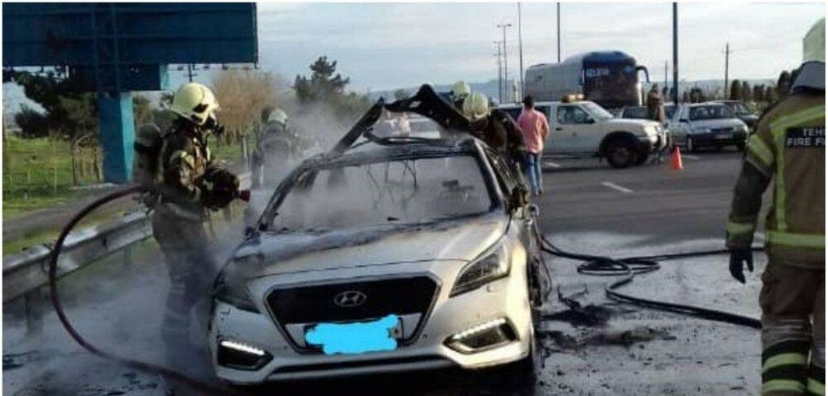 انفجار عجیب سوناتا در اتوبان قم به خاطر ضدعفونی با الکل!
