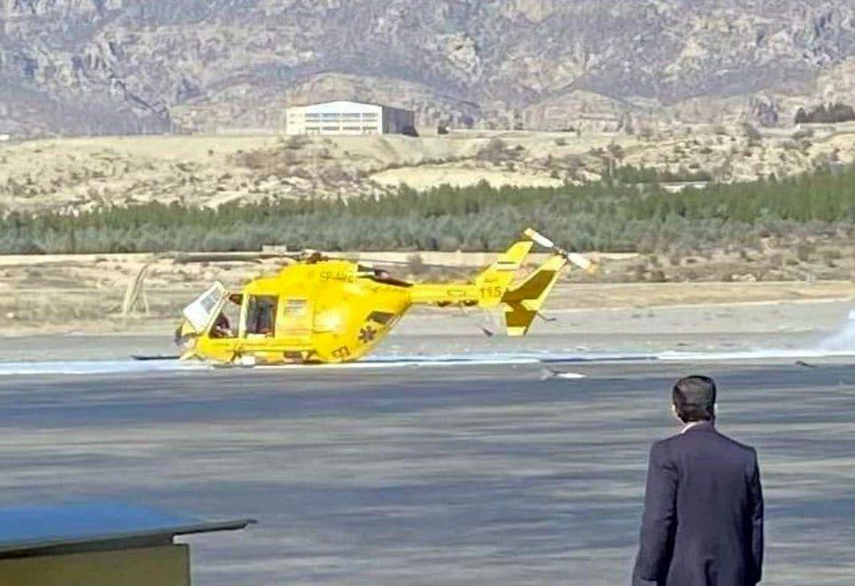 تصویری از بالگرد اورژانس ایلام که امروز دچار سانحه شد