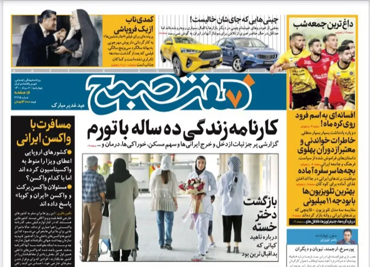 روزنامه هفت صبح  چهارشنبه ۶ مرداد ۱۴۰۰ (دانلود)