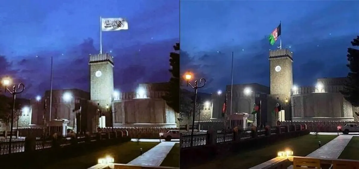 پرچم طالبان در کاخ ریاست‌جمهوری افغانستان بالا رفت