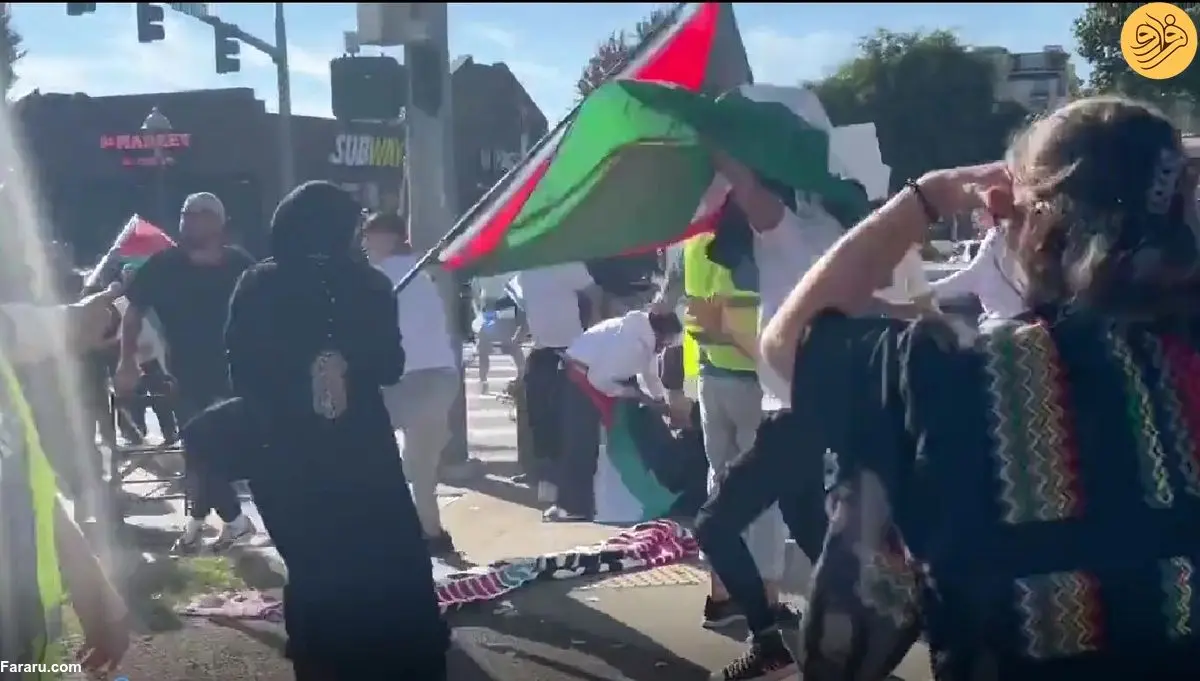 ببینید | حامیان فلسطین و اسرائیل در واشنگتن به جان هم افتادند