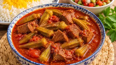 طرز تهیه خورشت بامیه با گوشت; غذای سنتی و خوشمزه ایرانی 