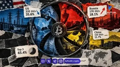 ۶۶ درصد از هش‌ریت بیت کوین در اختیار تنها سه کشور جهان است