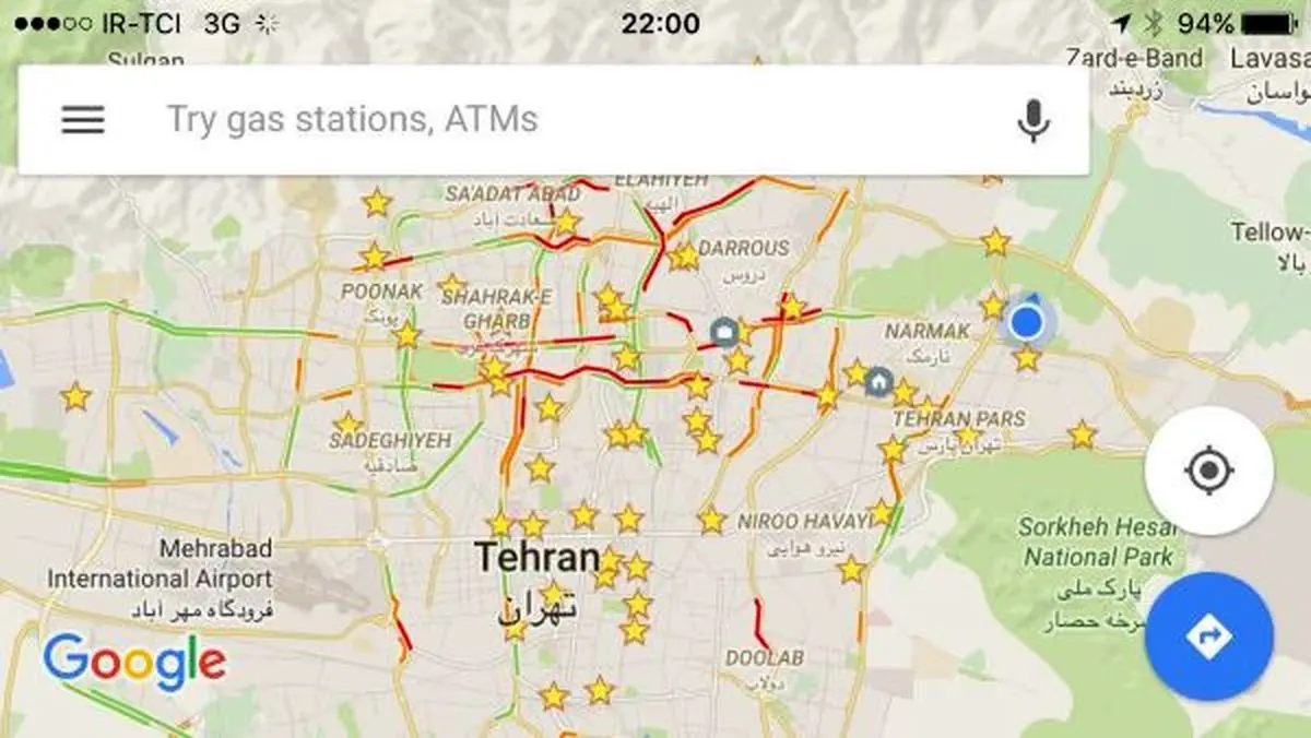 ترافیک تهران را از این پس در نقشه گوگل ببینید