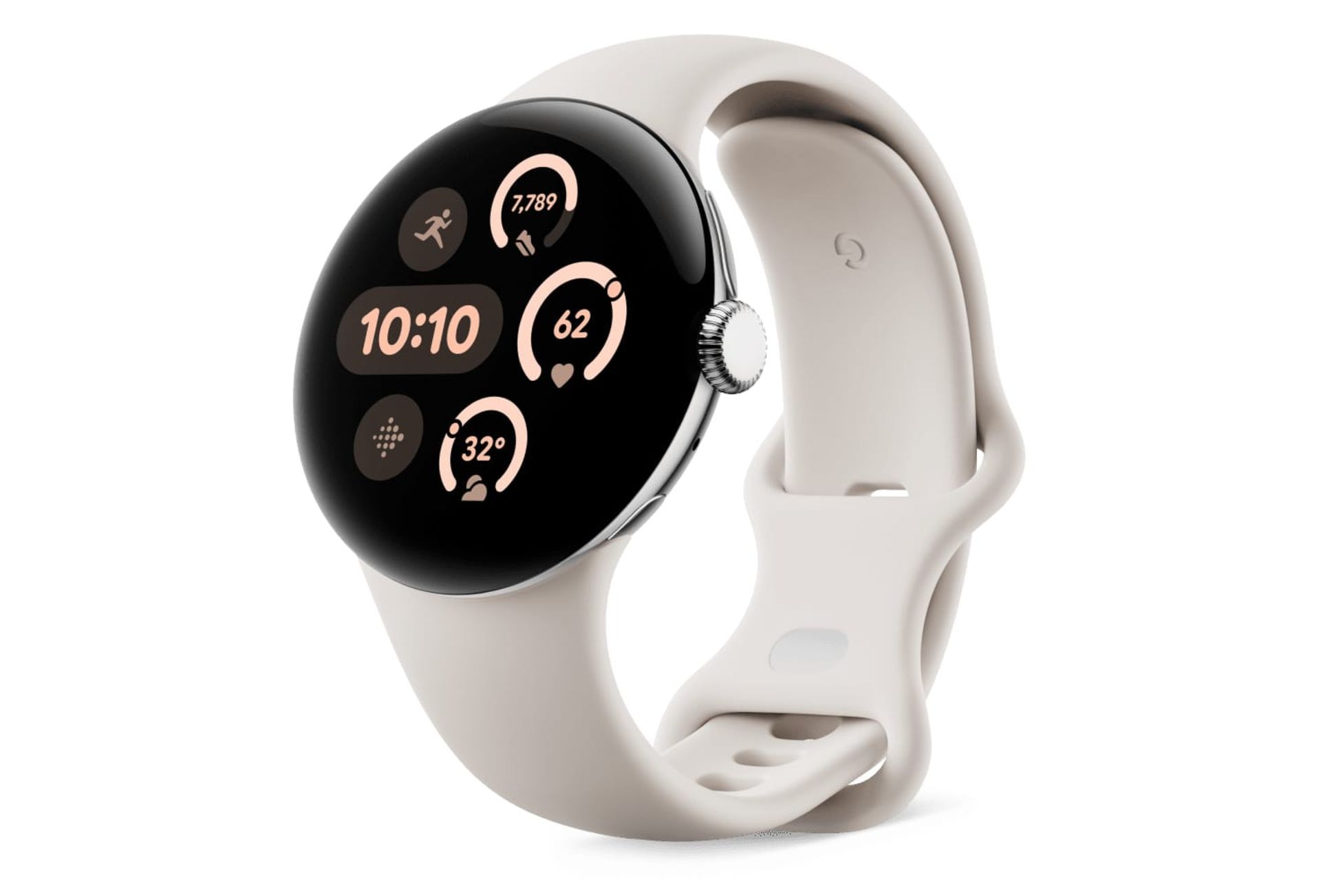 ساعت هوشمند پیکسل واچ 3 گوگل نسخه 41 میلیمتری نقره ای با بند کرم / Google Pixel Watch 3 41mm
