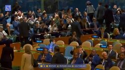 فیلم لحظه خروج اعضا از صحن سازمان ملل هنگام سخنرانی نتانیاهو