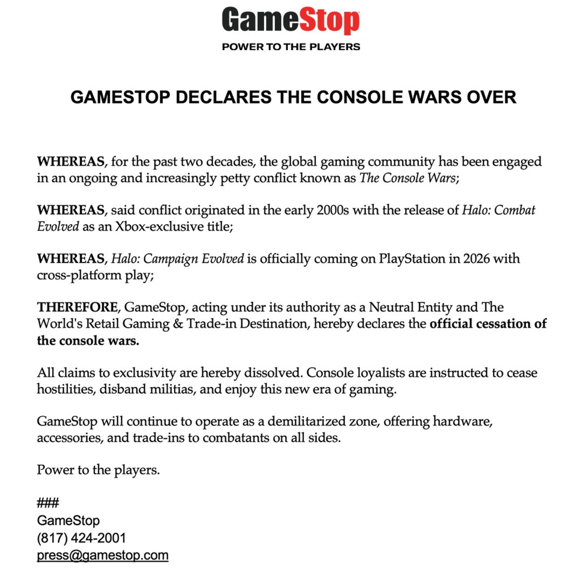 بیانیه گیم استاپ درمورد پایان جنگ کنسولها
