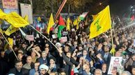برگزاری راهپیمایی ضد جنگ در بیروت با پخش سرود جمهوری اسلامی ایران