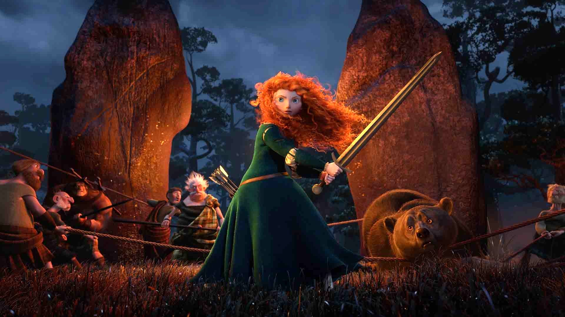 شخصیت مریدا به همراه شمشیر خود در انیمیشن Brave