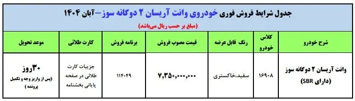 قیمت جدید وانت آریسان