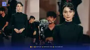 لاله مرزبان با استایل تمام مشکی ورساچه روی فرش قرمز ونیز