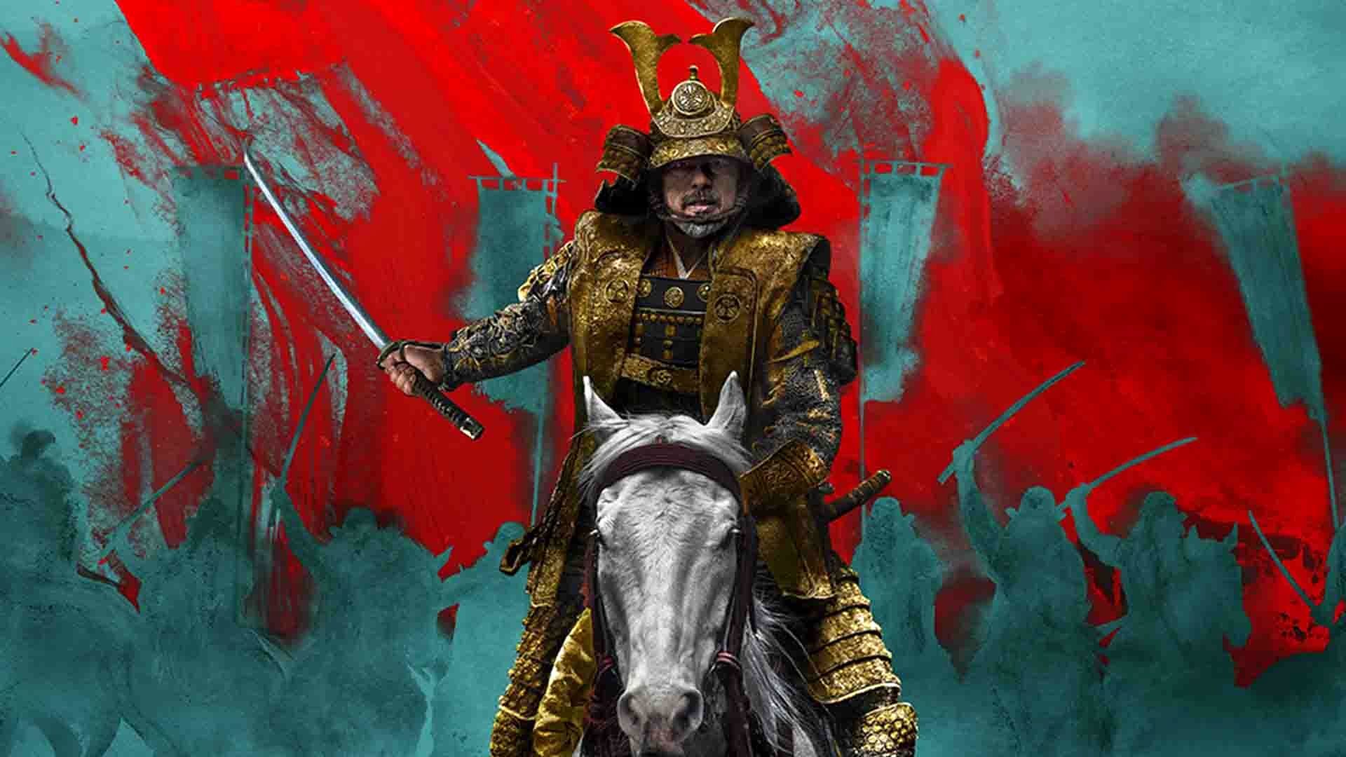 هیرویوکی سانادا روی اسب در سریال Shōgun