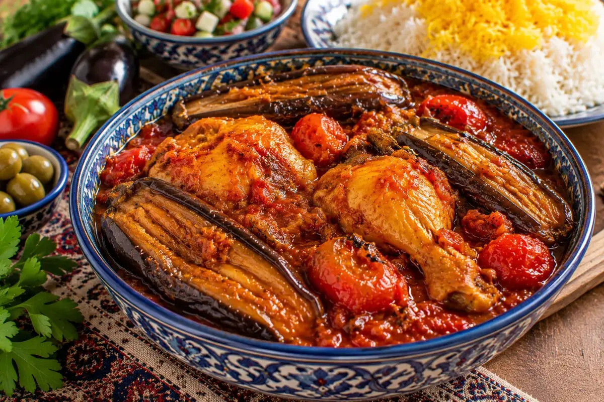 طرز تهیه خورشت بادمجان با مرغ مجلسی